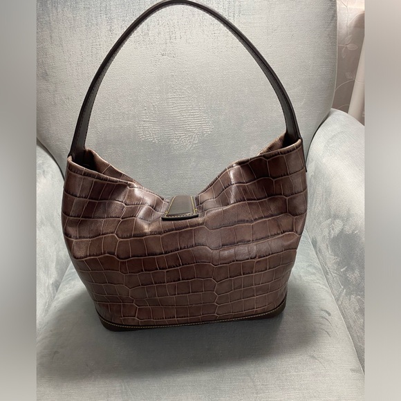 Doonie and Bourke croc logo lock hobo bag amazing condition 11” x 5” x 12” Brown - Picture 7 of 17